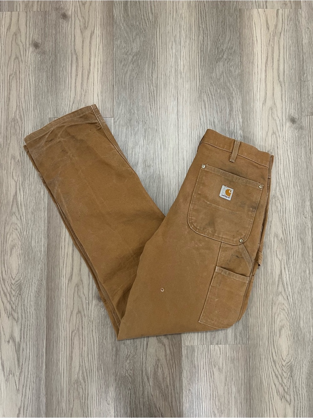 Carhartt Thrashed Double Front Canvas Dungaree Fit Work Pants 32x34 B01 BRN